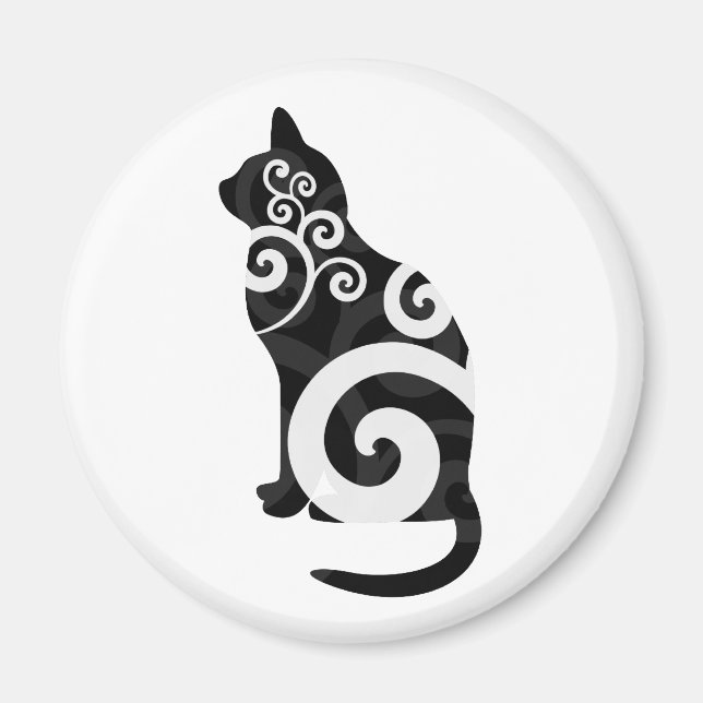 Swirly Cat Black Magnet (Framsidan)