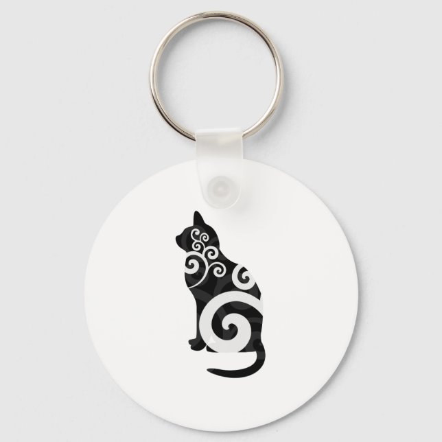 Swirly Cat Black Nyckelring (Framsida)
