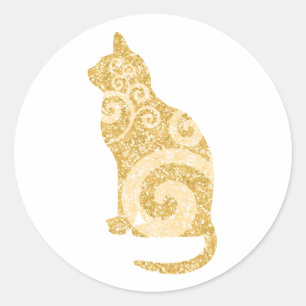 Swirly Cat Guld Glitter Runt Klistermärke