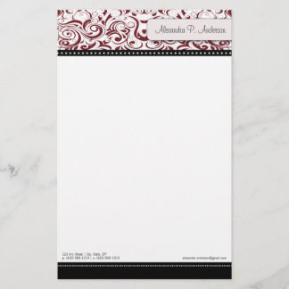 Swirly Cranberry Boutique Designer Stationery Brevpapper