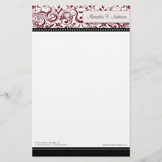 Swirly Cranberry Boutique Designer Stationery Brevpapper (Framsida)
