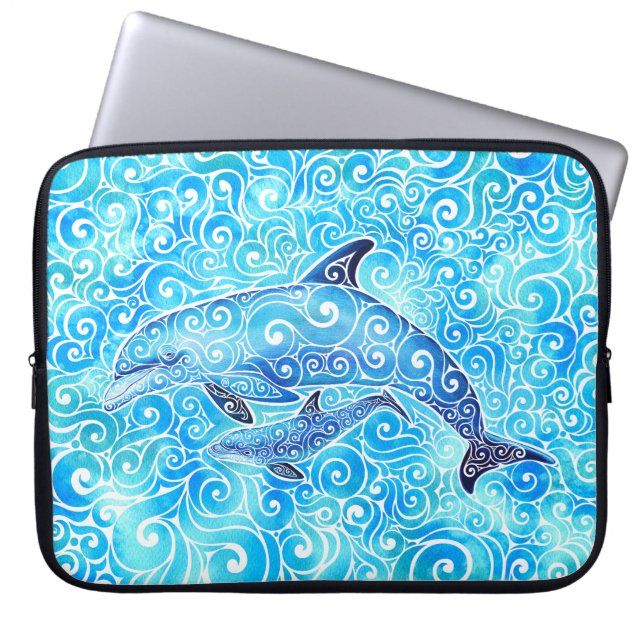 Swirly Dolphin Family Laptop Fodral (Framsidan)