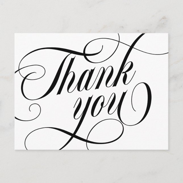Swirly Elegant Black Script Thank You Vykort (Framsida)