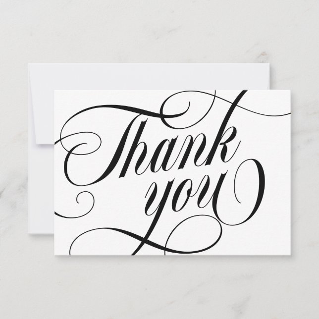 Swirly Elegant Black Script Thank You With Love Tack Kort (Framsida)