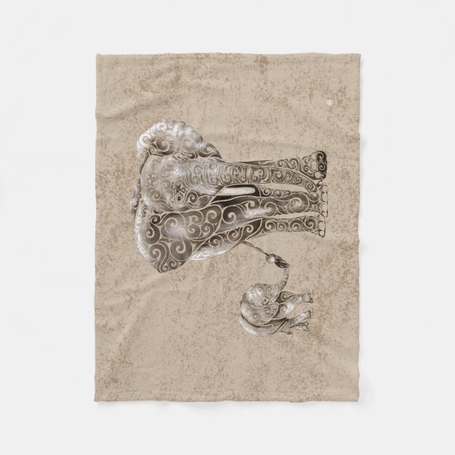 Swirly Elephant Family Fleecefilt (Framsidan)