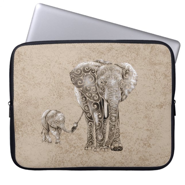 Swirly Elephant Family Laptop Fodral (Framsidan)