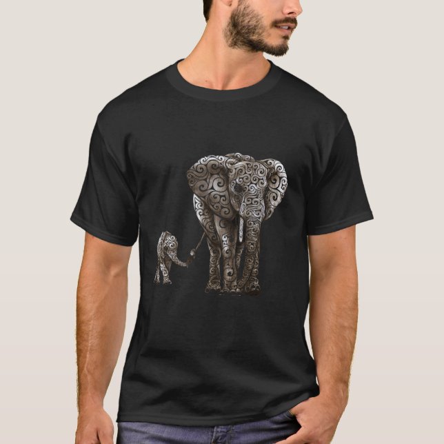 Swirly Elephant Family T Shirt (Framsida)