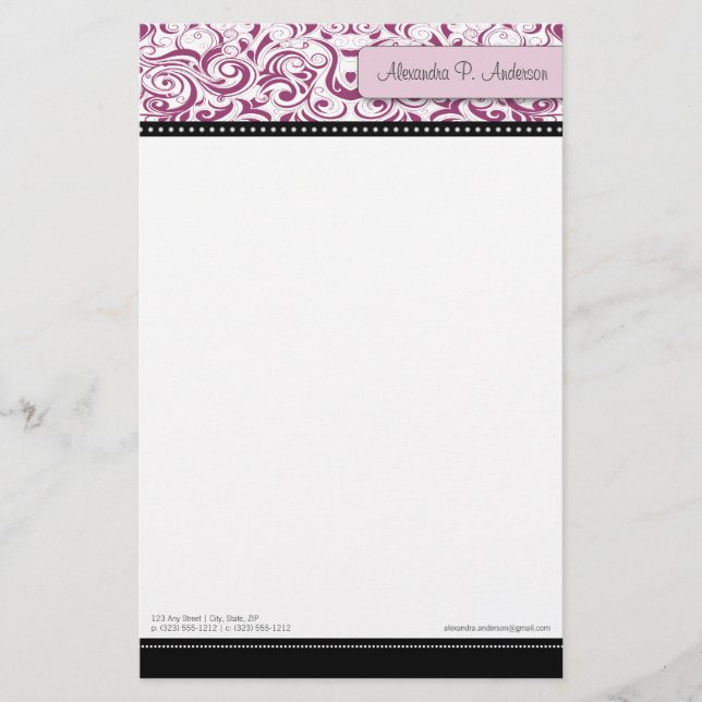 Swirly Fuschia Boutique Designer Stationery Brevpapper (Framsida)