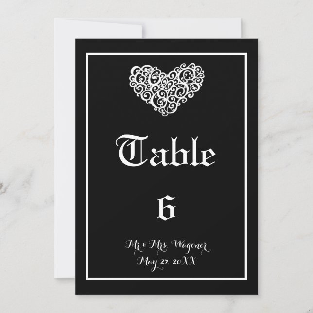 Swirly Heart Bröllop - Bordsnummer (Framsida)