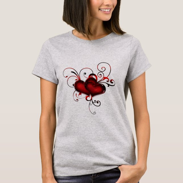 Swirly Heart Dam T- Shirt Tee Shirt (Framsida)