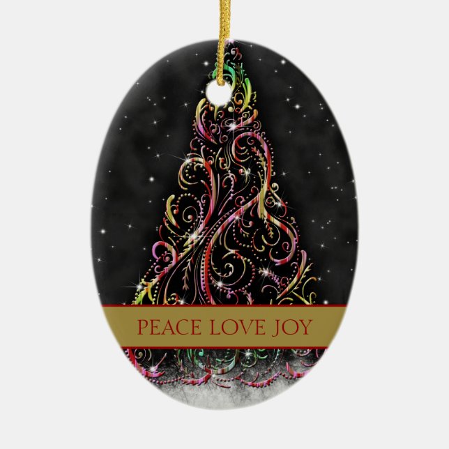 Swirly Julgran Oval Julafton Ornament (Framsidan)