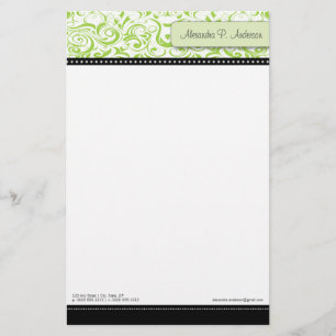 Swirly Lime Boutique Designer Stationery Brevpapper