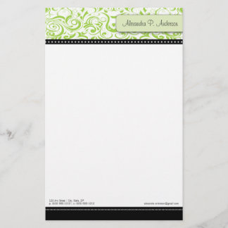 Swirly Lime Boutique Designer Stationery Brevpapper