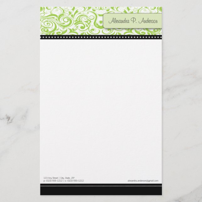 Swirly Lime Boutique Designer Stationery Brevpapper (Framsida)