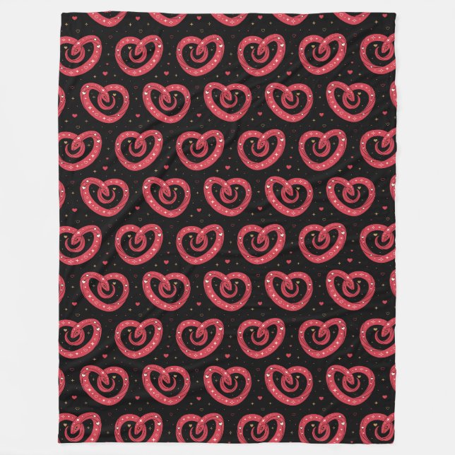 Swirly Red Abstrakt Hearts Mönster Fleecefilt (Framsidan)