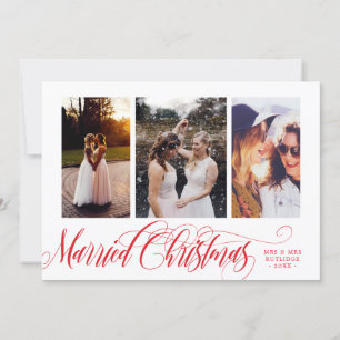 Swirly Red Married jul Photo Collage Julkort