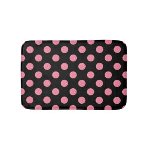 Swirly rosa polka dots på svart bakgrund badrumsmatta