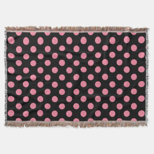 Swirly rosa polka dots på svart bakgrund filt