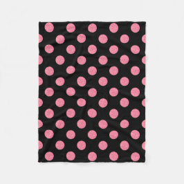 Swirly rosa polka dots på svart bakgrund fleecefilt