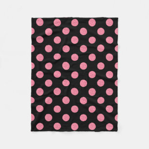 Swirly rosa polka dots på svart bakgrund fleecefilt