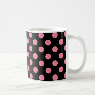 Swirly rosa polka dots på svart bakgrund kaffemugg