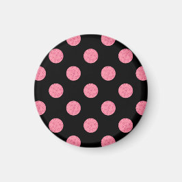 Swirly rosa polka dots på svart bakgrund magnet