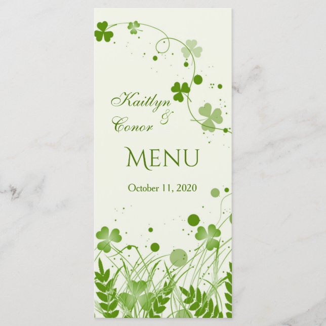 Swirly shamrock in a Bröllop Menu Rack card Meny (Framsida)