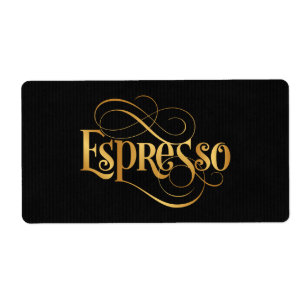 Swirly skrivar Calligraphyespressoguld på svart Fraktsedel