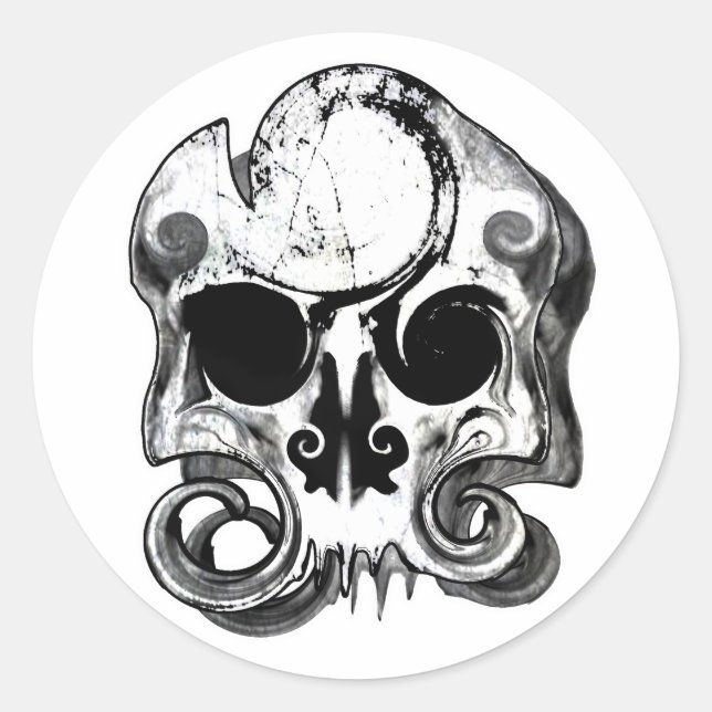 Swirly Skull Runt Klistermärke (Framsida)