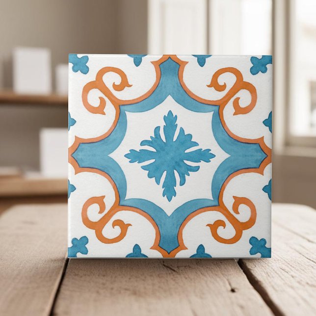 Swirly teal blue moroccan Medelhavet stil Kakelplatta (Skapare uppladdad)