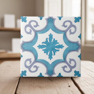 Swirly teal blue moroccan Medelhavet stil Kakelplatta