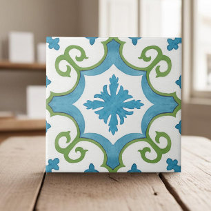 Swirly teal blue moroccan Medelhavet stil Kakelplatta