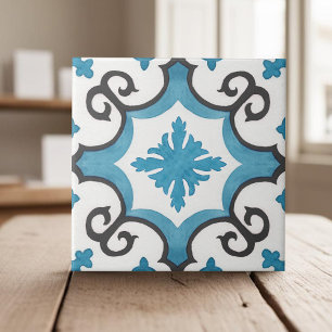 Swirly teal blue moroccan Medelhavet stil Kakelplatta
