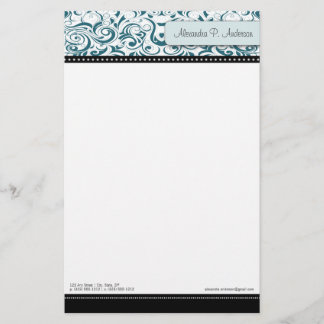Swirly Teal Boutique Designer Stationery Brevpapper