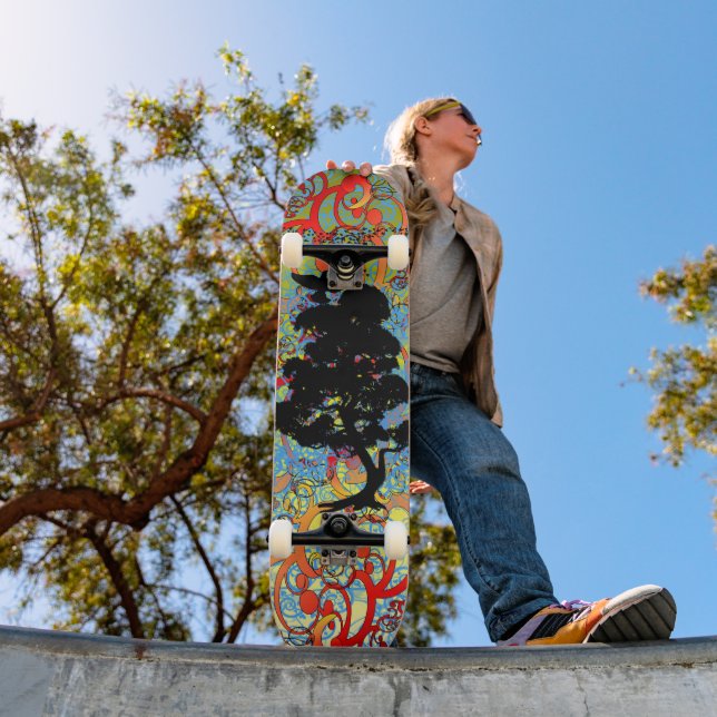 Swirly Träd med fåglar Mini Skateboard Bräda 18,7 Cm (Utomhus 1)