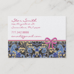Swirly Vintage Animal Print Blue Tan Raspberry Visitkort