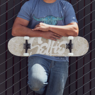 Swirly White Graffiti Selfie Street Art Lettering Mini Skateboard Bräda 18,7 Cm