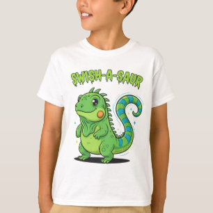 Swish-A-Saur Söt Iguana Dinosaur med Randig Swi T Shirt