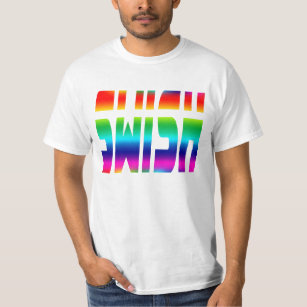 Swish med regnbåge färgade bokstäver t shirt