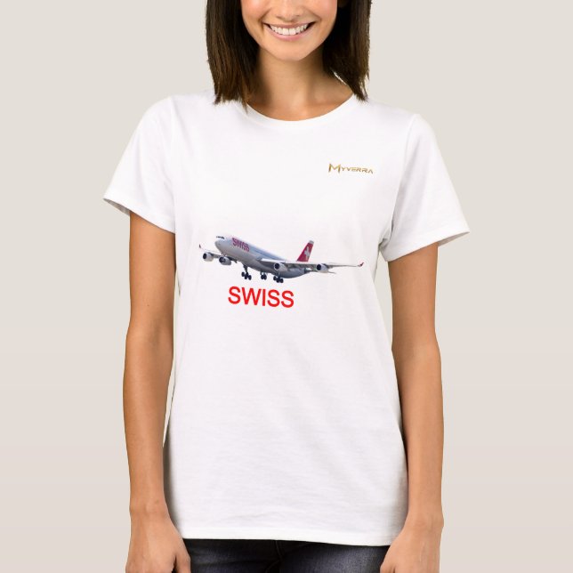 Swiss Airlines Airbus A340 Flygplan  T Shirt (Framsida)