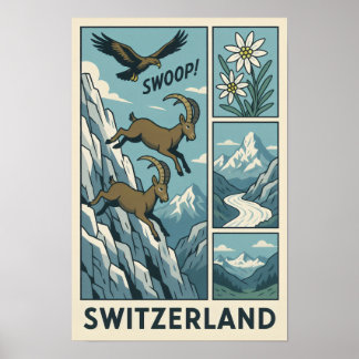 Swiss Alpernas Wildlife Tecknad Poster