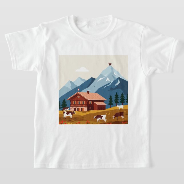 Swiss Alpine Scene T Shirt (Laydown)