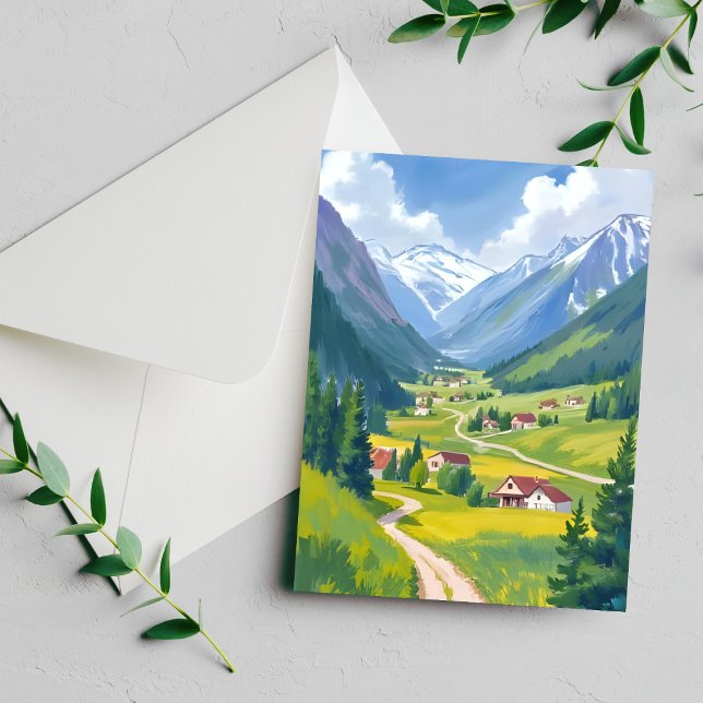 Swiss Alps Watercolor Mountains Painting Card (Skapare uppladdad)