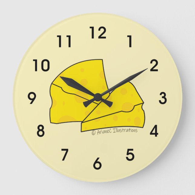 Swiss Cheese Doodle Gult Kitchen Clock Stor Klocka (Framsida)