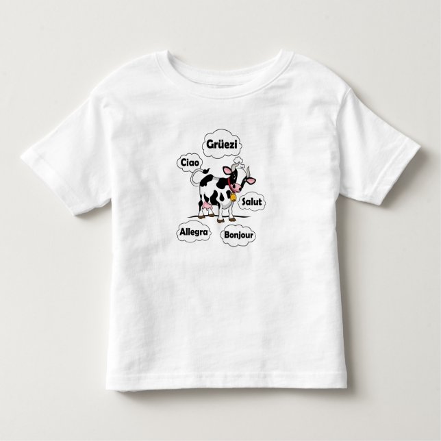 Swiss Cow Grüezi Bonjour Ciao Schweiz Travel T Shirt (Framsida)