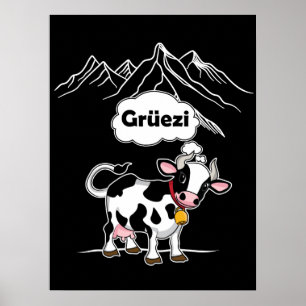 Swiss Cow - Grüezi - Schweiz Travel Poster