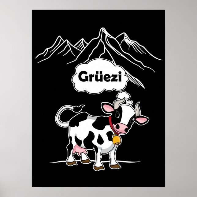 Swiss Cow - Grüezi - Schweiz Travel Poster (Framsidan)