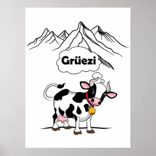 Swiss Cow - Grüezi - Schweiz Travel Poster
