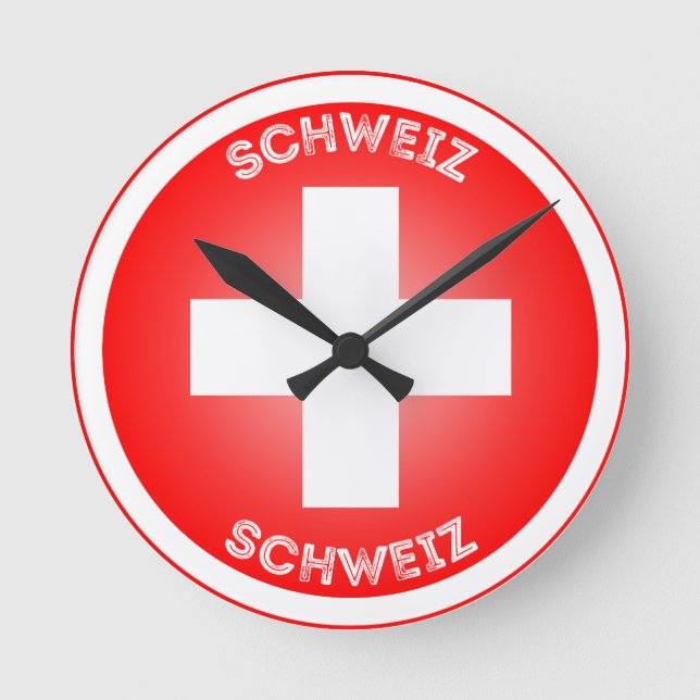 Swiss Cross Schweiz Circle Shape  Rund Klocka (Framsida)