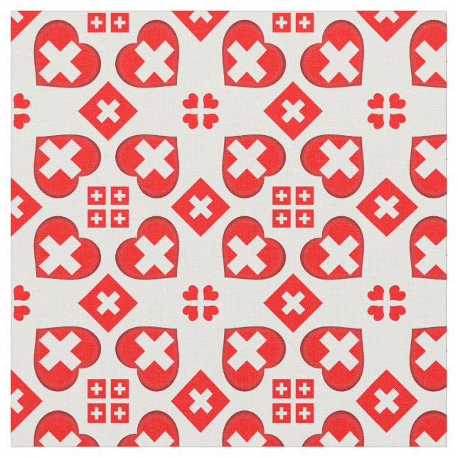 Swiss Flagga & Heart, Schweiz Fabric mode Tyg (Närbild)